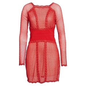 NWT FREE PEOPLE | Lace Mesh Bodycon Embroidered Mini Dress in Cherry | Size XS